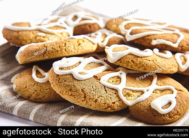 Composition with Cookies on white background, image taken in studio shoot