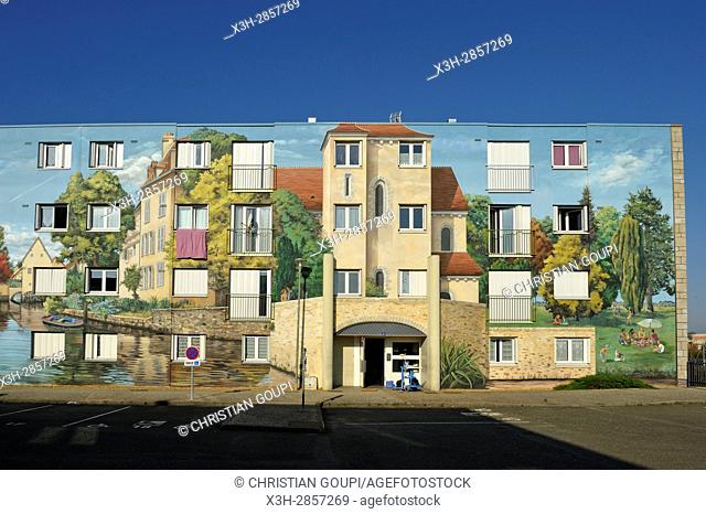 Fresques de Bel-Air, 4000 m² of council housing building painted in trompe-l'oeil style ( design and carrying out by CiteCreation), Chartres