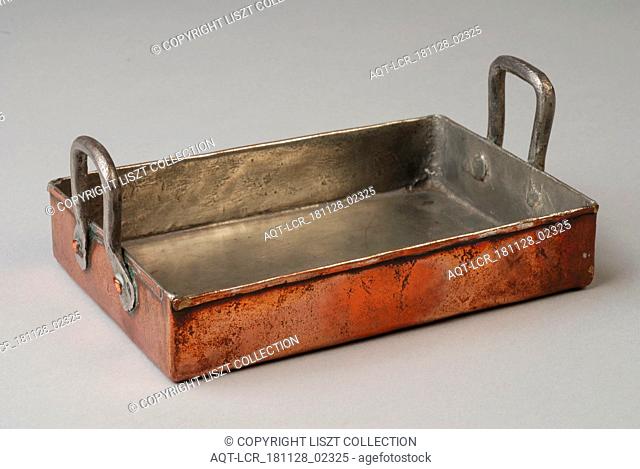metal worker: Gresnich, Copper rectangular miniature roasting pan with two handles, roasting dish baking dish miniature toy relaxing agent model copper tin