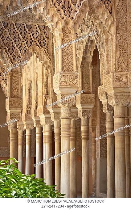 Court of the Lions (Patio de los Leones) in the Alhambra, Granada. Andalucia, Spain