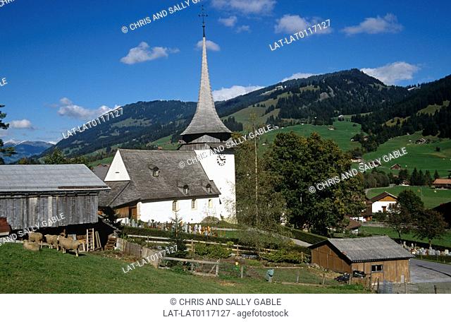 Gsteig bei Gstaad is located on the route to the Col du Pillon, an alpine pass in the Upper Valley of the river Saane