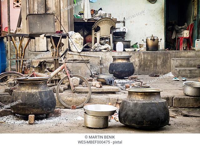 India, Ahmedabad, View of street kitchen