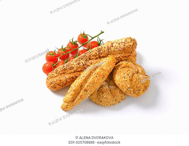 assorted bread rolls. on white background
