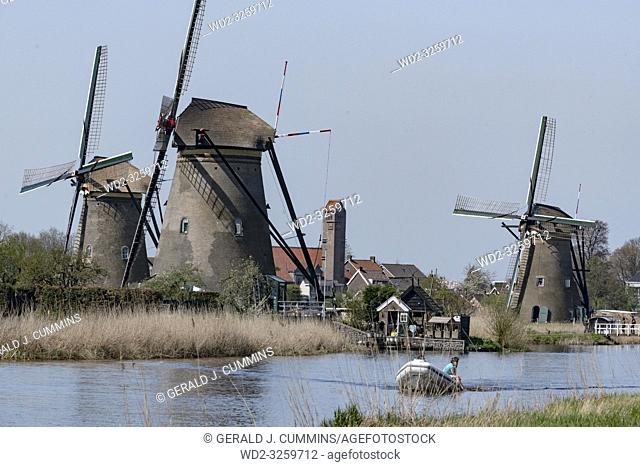 Netherlands, Kinderdijk, 2017, Iconic heritage site with 19 windmills from the 1700s & museum exhibits about water management