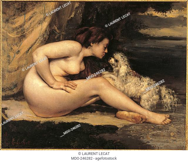 Naked Woman with a Dog (Lontine Renaude), by Gustave Courbet, 1861 - 1862, 19th Century, oil on canvas, cm 65 x 81. France, Ile de France, Paris, Muse dOrsay