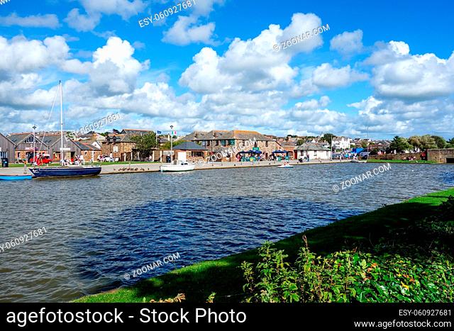 BUDE, CORNWALL/UK - AUGUST 12 : View of the canal at Bude in Cornwall on August 12, 2013. Unidentified people