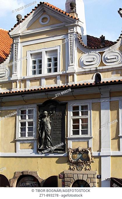 Czech Republic, Prague, Mala Strana, Nerudova street, writer Jan Neruda memorial
