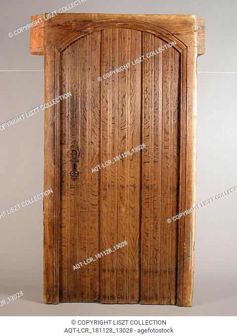 Door in frame, door building part wood oak wood, sawn planed forged Ceiling door in frame with hand-forged cross-hinges (hinges) and hand-forged lock with...