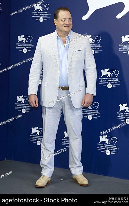 Brendan Fraser poses at the photocall of 'The Whale' during the 79th Venice International Film Festival at Palazzo del Casino on the Lido in Venice, Italy