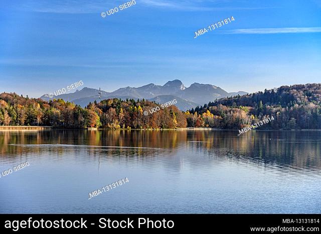 Germany, Bavaria, Upper Bavaria, Oberland, Weyarn, district Großseeham, Seehamer See against Wendelstein massif