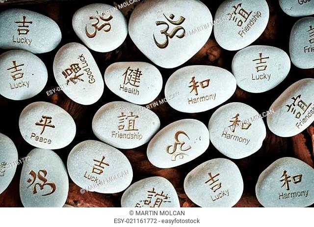 Fortune stones with symbols and writings