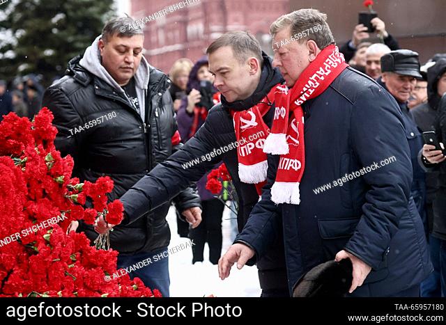 RUSSIA, MOSCOW - DECEMBER 21, 2023: Yuri Afonin, deputy chairman of the Russian Communist Party's Central Committee, and Vladimir Kashin (L-R front)