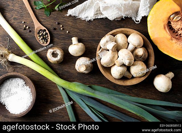 fresh mushrooms arrangement top view