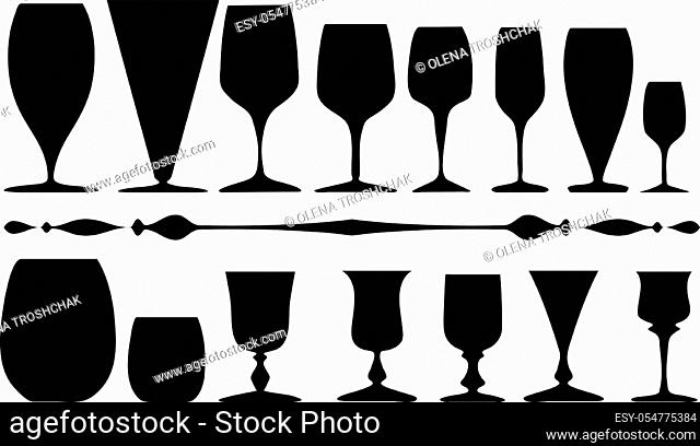 Set of glasses silhouettes isolated on a white background