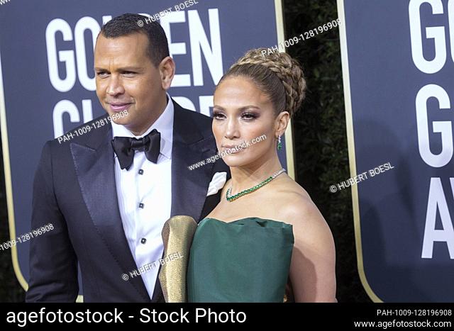 Jennifer Lopez and Alex Rodriguez (r) attend the 77th Annual Golden Globe Awards, Golden Globes, at Hotel Beverly Hilton in Beverly Hills, Los Angeles, USA