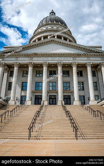 Salt Lake City, UT, USA - August 5, 2019: The huge outside preserve grounds of Utah State Capitol