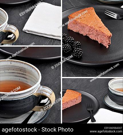 Collage mit Quarkkuchen auf Schiefer - Collage with cheesecake on shale
