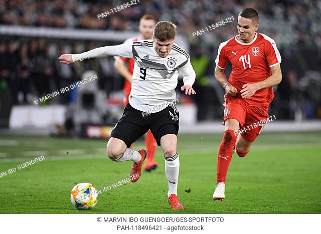 duels, duel between Timo Werner (Germany) and Mijat Gacinovic (Serbia). GES / Football / Test Match: Germany - Serbia, 20.03