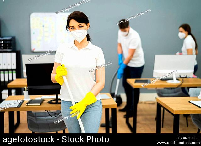 Cleaning Janitor Team Cleaner Group In Face Mask