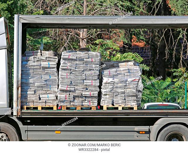 Newspapers at Pallets in Truck Shipping