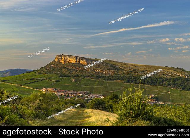 Rock of Vergisson with vineyards, Burgundy, France