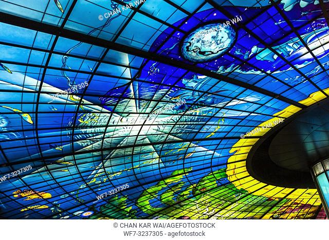 Kaohsiung, Taiwan - Feb 2019: The Dome of Light at Formosa Boulevard station in Kaohsiung is the largest glass work in the world