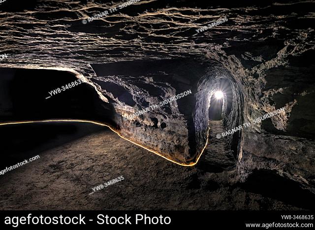 Caves of Hella, Iceland. Man made caves, could be made by Celts who inhabited Iceland before the official Norse settlement, late 9th century. . 	.