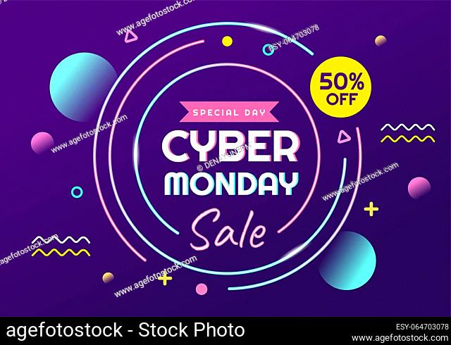 Cyber Monday Event Vector Illustration with Super Sale and Big Discount Purchases Goods in Paper Bags for Promotions in Flat Cartoon Background