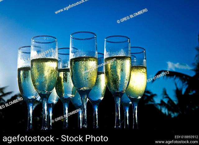 Champagne At Sunset On Beach