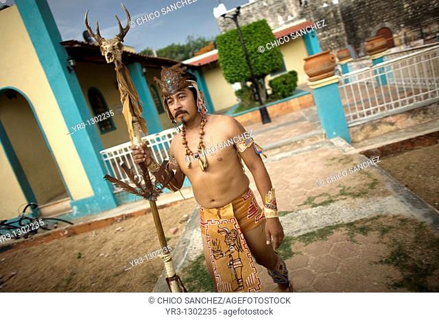 A Mayan ball player poses for a portrait in Chapab village in Yucatan state in Mexico's Yucatan peninsula, Mexico, June 13, 2009