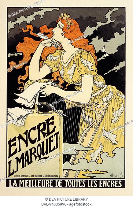 Posters, France, 20th century. Encre L. Marquet, La Meilleure de Toutes les Encres. Advertisment for Marquet ink, illustration by Eugene Grasset (1841-1917)