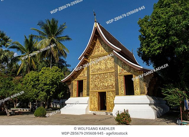 View of the Chariot Hall or Royal Funerary Chariot Hall at the Wat Xieng Thong built by King Setthathirath in 1559 in the UNESCO world heritage town of Luang...