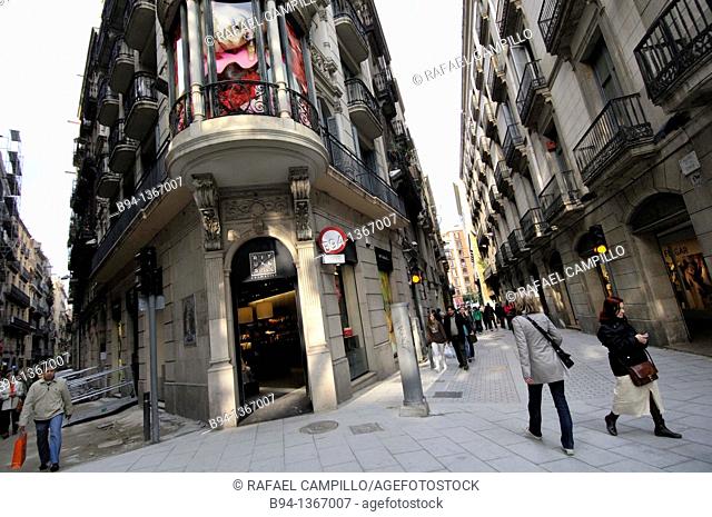 Intersection Canuda and Santa Anna, next to the La Rambla, Barcelona, Catalonia, Spain