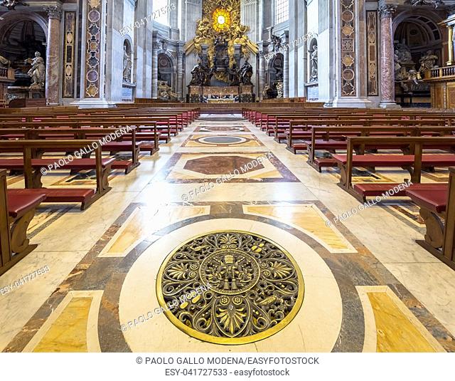 Saint Peter Basilica, Vatican State in Rome: interior with Bernini Holy Spirit Dove in background