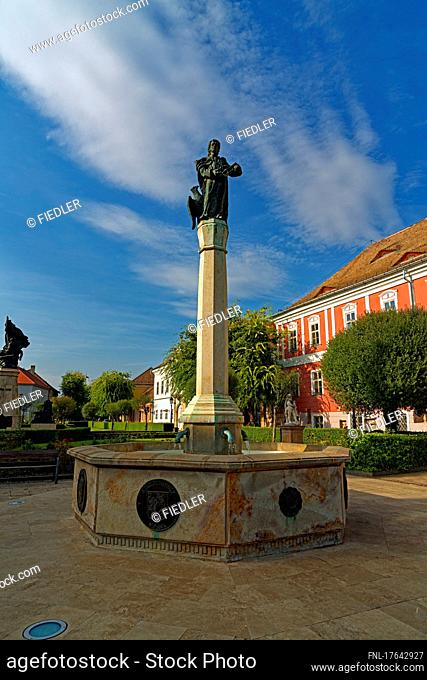 Central square, street view, park, drinking water spring, Barátság-kútja