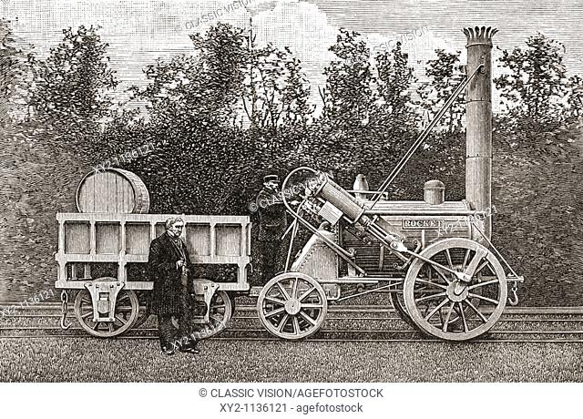 George Stephenson's steam engine The Rocket, 1829  From the book Short History of the English People by J R  Green, published London 1893
