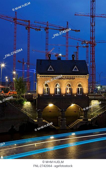 Cranes at construction site, Hamburg, Germany
