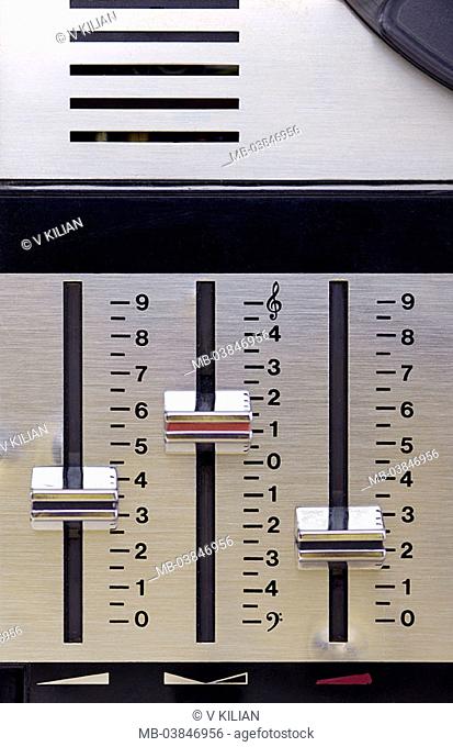 Tape recorder, Bedienfeld, detail, levers, appliance, electro-appliance, tape, regulators, manually, music 'volume, sound, sound, balance, bass, stereo, mono