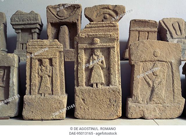 Stele with stylized female figures from the Tophet sacred area, ancient city of Motya, San Pantaleo Island, Marsala, Sicily, Italy