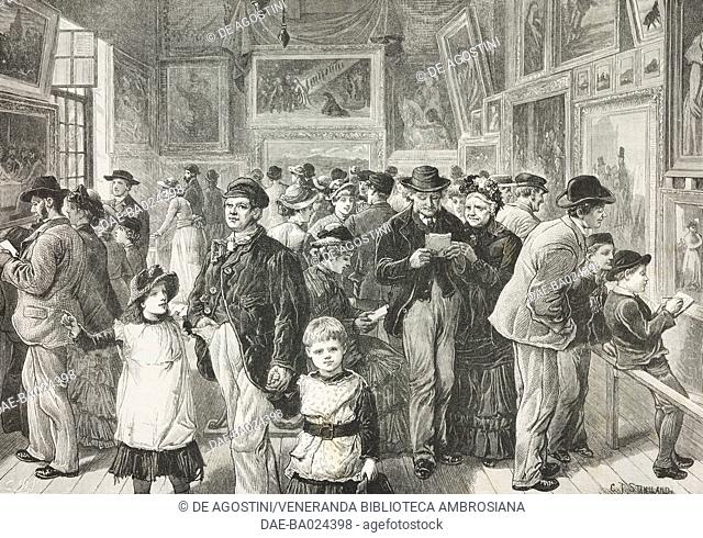 Loan exhibition of pictures in St Jude's School House, art in Whitechapel, London, United Kingdom, engraving from a drawing by Charles Joseph Staniland...