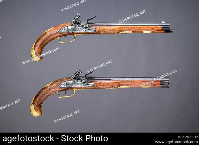 Pair of Flintlock Pistols, German, Regensburg, ca. 1760-70. Creator: Johann Andreas Kuchenreuter