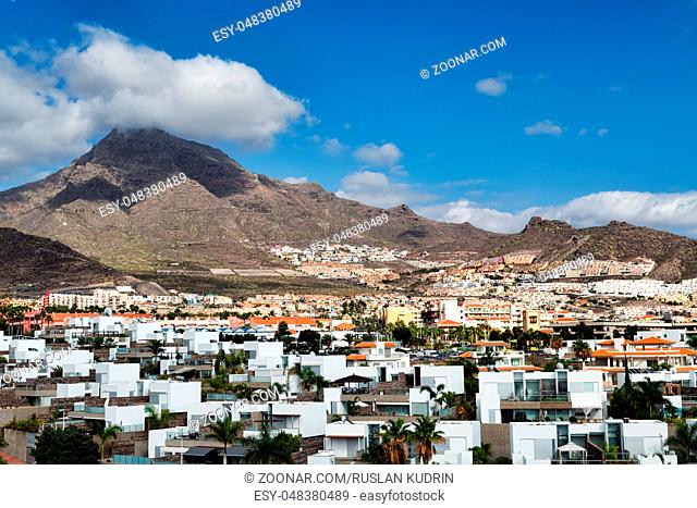 The town at the foot of the volcano in the Canary Islands. Tenerife. Spain