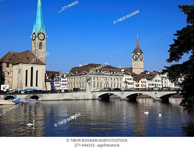 Switzerland, Zurich, Fraumünster and St Peter churches