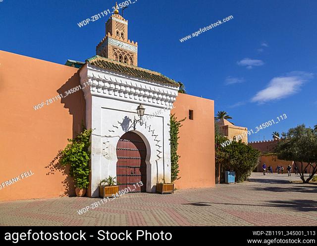 View of Minaret of Koutoubia Mosque, UNESCO World Heritage Site, Marrakesh, Morocco, North Africa, Africa