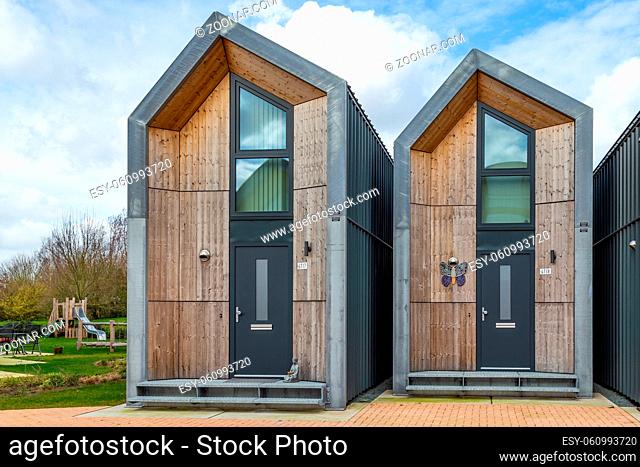 Nijkerk, Netherlands, March 12, 2020: Eco friendly tiny houses in NIjkerk. 39 square meters surface for a sustainable living