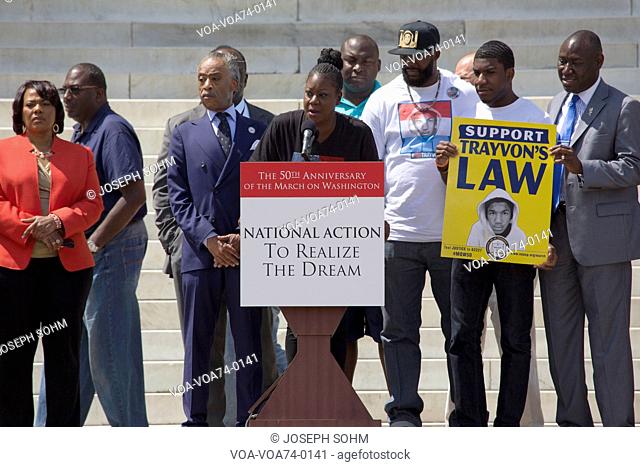 Trayvon Martin's Mother speaks at the National Action to Realize the Dream march and rally for the 50th Anniversary of the march on Washington and Martin Luther...