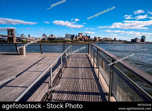New York City - USA - Oct 18 2019: Pier 17 at the Seaport District at daytime in Autumn