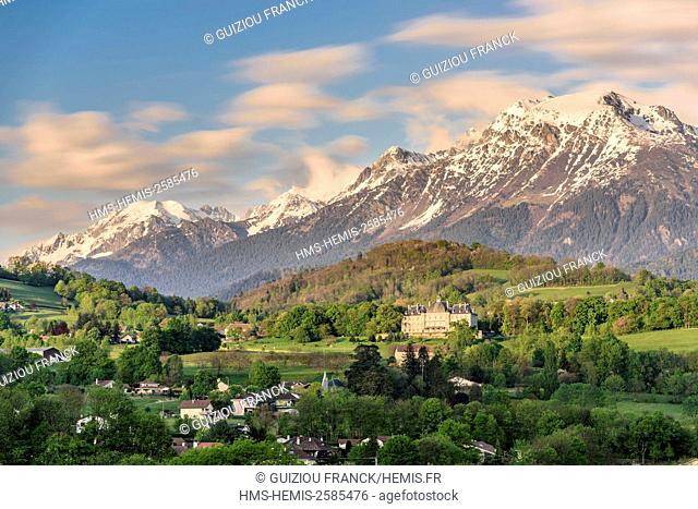 France, Isere, Herbeys, Herbeys castle, a 14th century stronghold house, Belledonne massif in the background