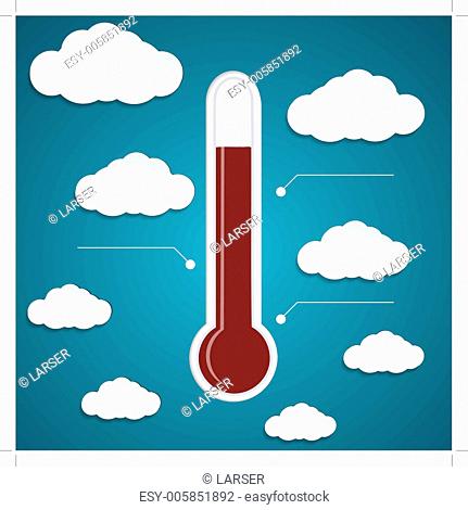 Abstract thermometer on the blue background with clouds