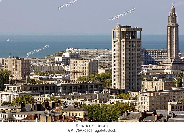 CITY HALL AND THE SAINT JOSEPH CHURCH, THE ARCHITECTURE OF AUGUSTE PERRET, CLASSED AS WORLD HERITAGE BY UNESCO, LE HAVRE, SEINE-MARITIME 76, NORMANDY, FRANCE